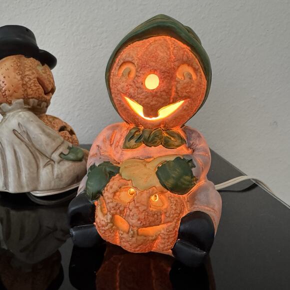 Vintage Brinn’s Ceramic Halloween Jack O Lantern Light Set Of 3 Mr. Pumpkin Work - Picture 11 of 13